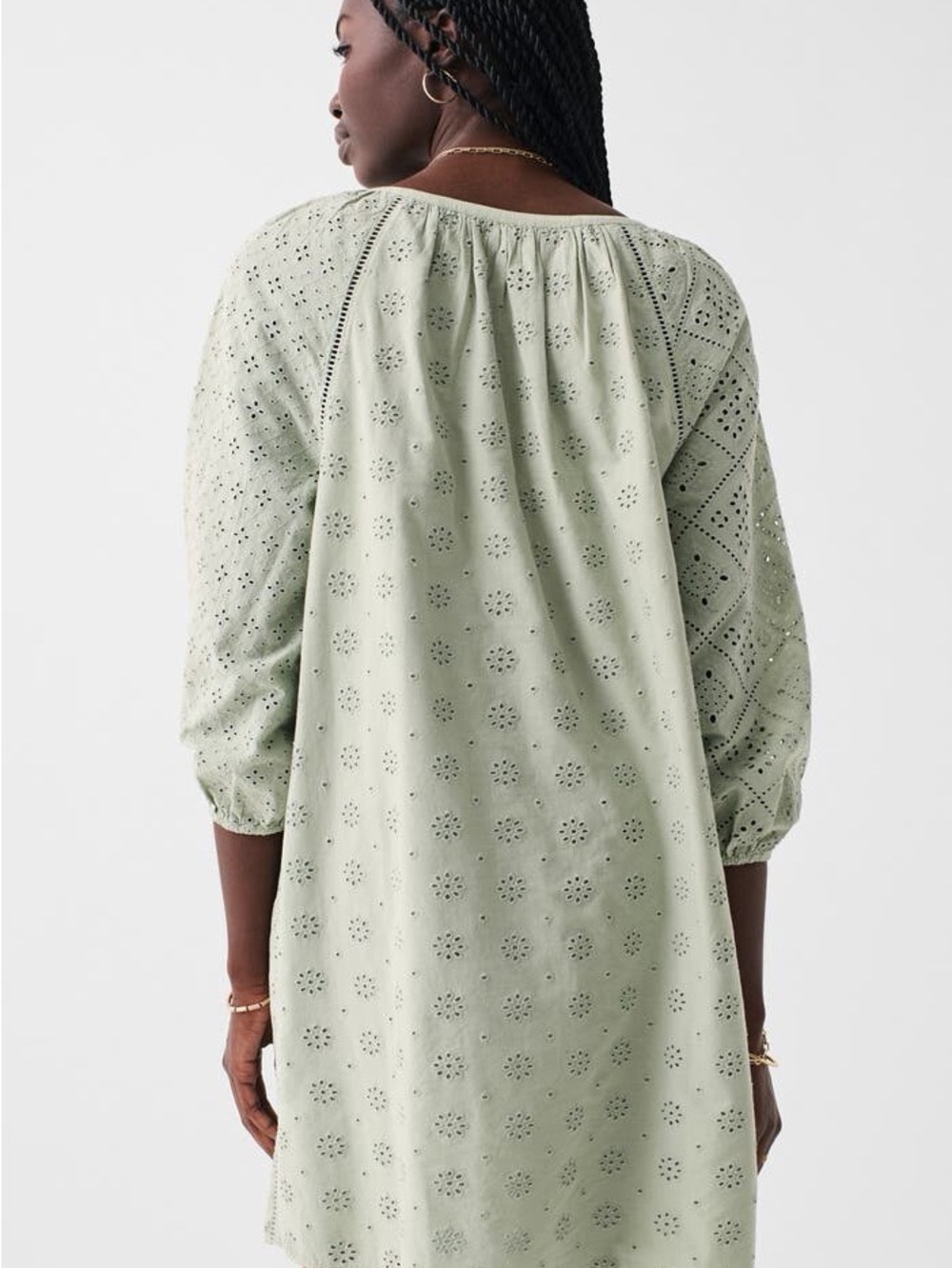 Faherty Light Sage Eyelet Button-Front Mini Dress - Picture 2 of 4